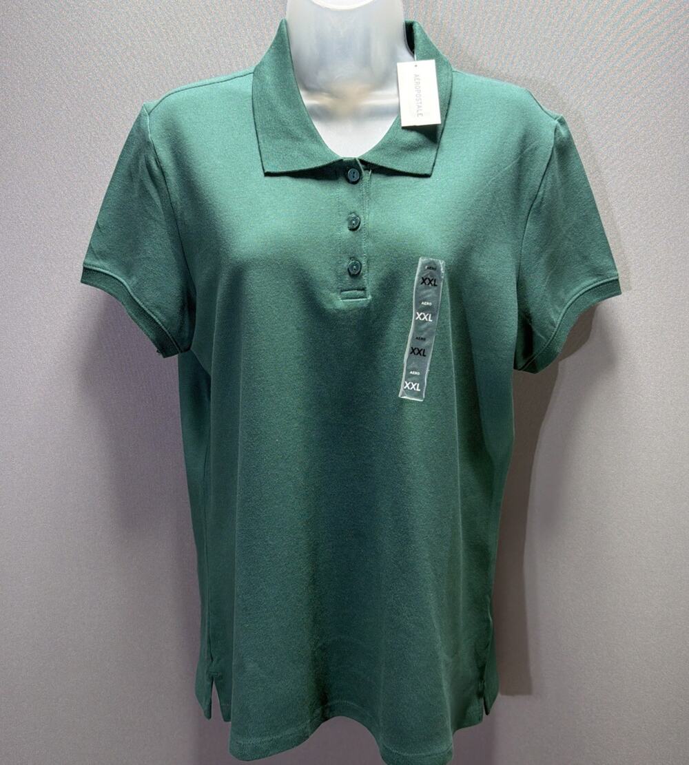 Aeropostale Polo Shirt Junior XXL Green Short Sleeve Knit Top Cotton Stretch New